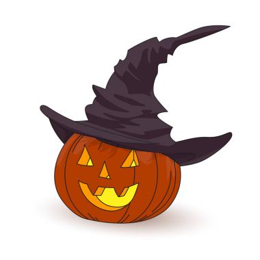 Cadılar Bayramı, kabak cadı şapkalı, Jack. Vektör Isolated beyaz.