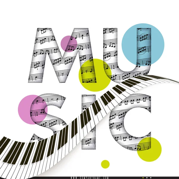 Klassieke muziek, notities. Muzikale tekst en een piano toetsenbord. Abstracte achtergrond. Vectorillustratie — Stockvector