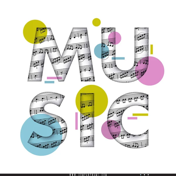 Classical music, notes. The headline is decorated with a musical text. Abstract background. Isolated on white. Vector — Stock Vector