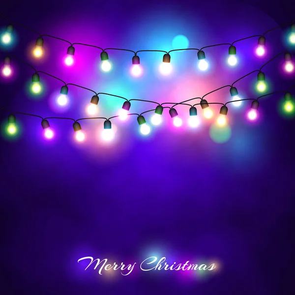 Luces navideñas decoraciones festivas. Guirnalda de neón brillante Año Nuevo contra el fondo de una niebla helada. Vector — Archivo Imágenes Vectoriales