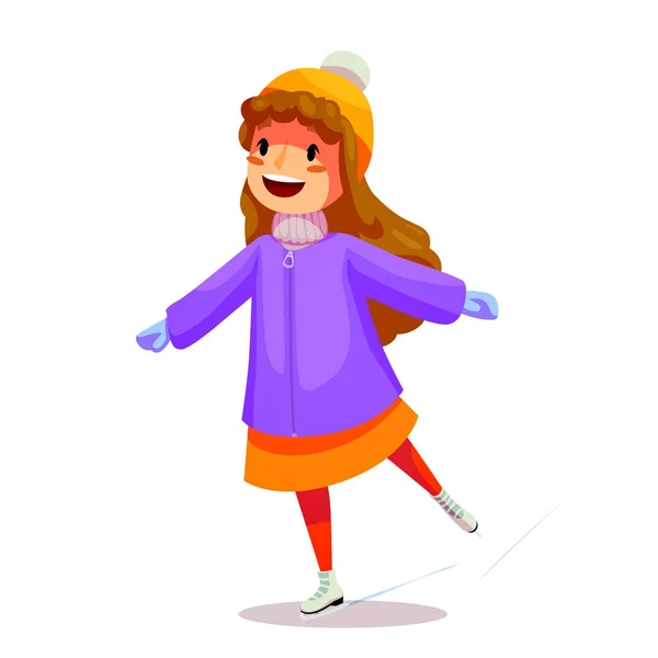 Jolie fille skate. Drôle de personnage de dessin animé. Vacances d'hiver. Isolé sur blanc. Vecteur — Image vectorielle