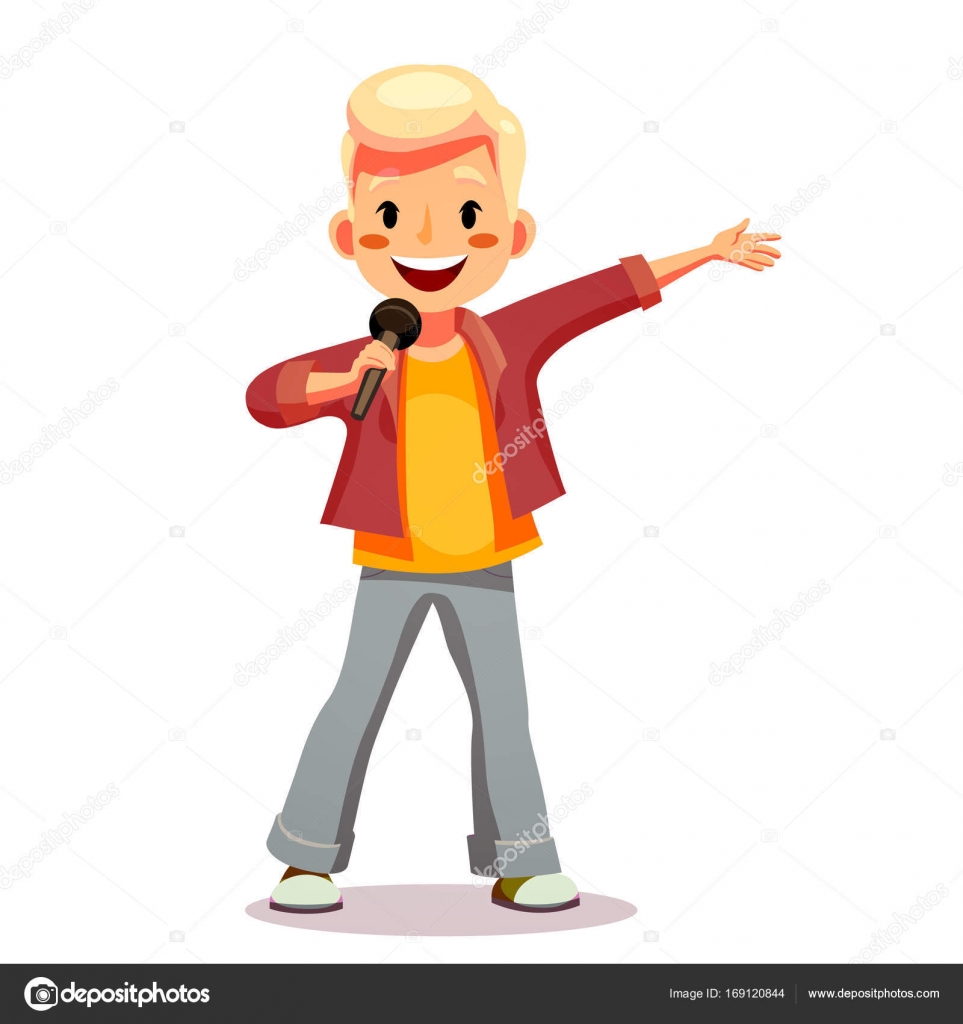 Boy sings a song into the microphone. Talented child sings karaoke. Funny cartoon character. Isolated on white. Vector Stock Vector Image by ©SMSka #169120844 Boy sings a song into the microphone. Talented child sings karaoke. Funny cartoon character. Isolated on white. Vector Stock Vector Image by ©SMSka #169120844