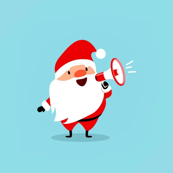 Kerstman met een megafoon. Schattig emotionele karakter van de kerst. Element uit de collectie. Vectorillustratie geïsoleerd op lichtblauw — Stockvector