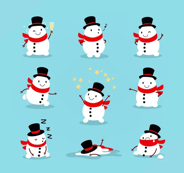 Set di simpatici pupazzi di neve giocherellone. Elementi della collezione natalizia di personaggi. Felice anno nuovo, elemento di design Buon Natale. Illustrazione vettoriale — Vettoriale Stock