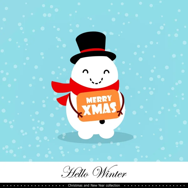 Speelse sneeuwpop. Winter, kerst en Nieuwjaar illustratie. Element van de collectie. Vectorillustratie — Stockvector