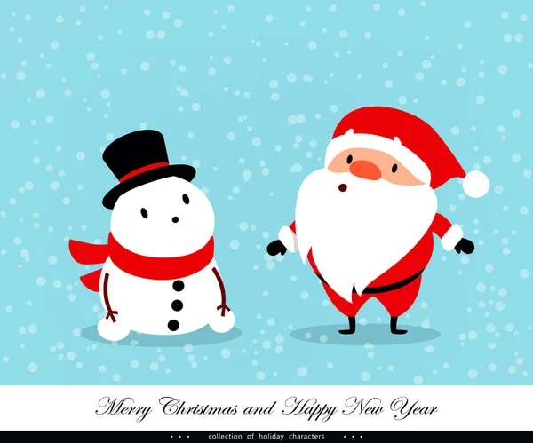 Kerstman en sneeuwpop. Emotionele Kerstmis en Nieuwjaar tekens. Humoristische xmas collectie. Vectorillustratie — Stockvector