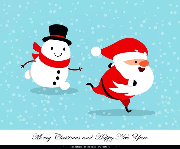Kerstman en Snowman lopen snel. Emotionele Kerstmis en Nieuwjaar tekens. Humoristische xmas collectie. Vectorillustratie — Stockvector