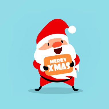 Santa Claus wishes Merry Christmas. An element from the New Year collection. Vector illustration isolated on light blue background