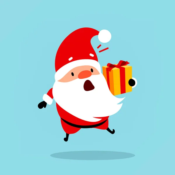 Grappige Kerstman houdt een cadeau in zijn handen. Santa geschokt, sprong met verbazing. Kerst vector tekens is geschikt voor New Year's design — Stockvector