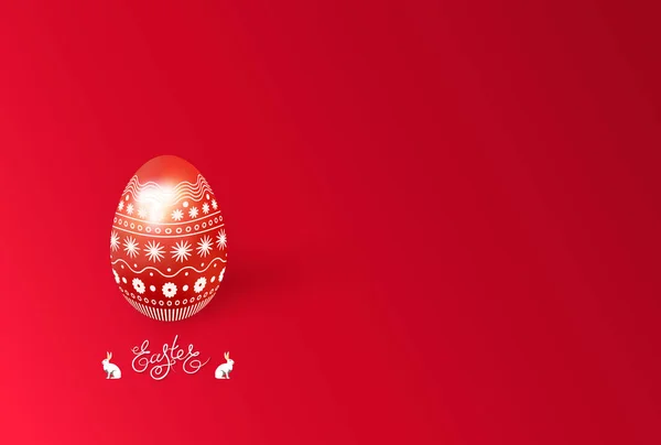 Vrolijk Pasen. 3D kerst geschilderd ei met een delicate sieraad, kopie ruimte voor tekst. Rood geïsoleerde realistische object voor feestelijk design. Vectorillustratie — Stockvector