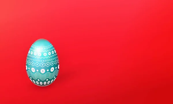 Feliz Pascua. 3d pintado huevo realista con un delicado ornamento. Copia espacio para texto. Espacio negativo. Fondo rojo con huevo de turquesa aislado para un diseño festivo. Ilustración vectorial — Vector de stock