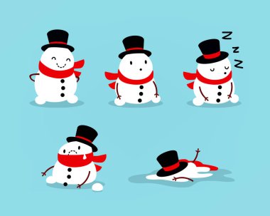 Erken ilkbaharda, Snowman eridikten. Mevsimlik tasarımı için izole nesneleri kümesi. Vektör çizim