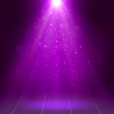 Kırmızı ışık, ray, sis, duman, sahne, Disco, ışık efektleri, vektör çizim.