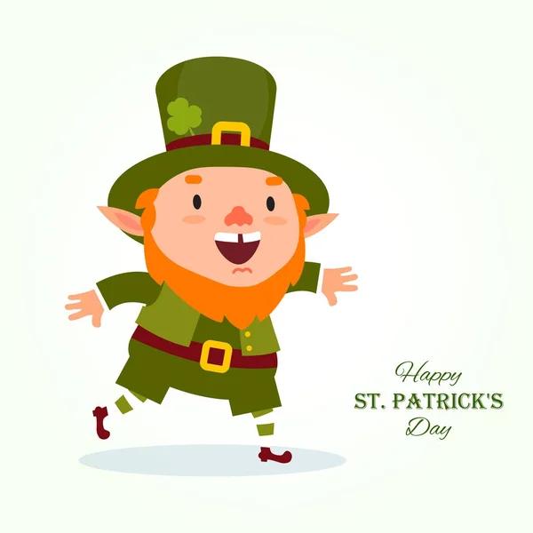 St. Patrick 's Day. Kobold eilt zu einem Urlaub oder einem Verkauf. isoliert auf weißem Hintergrund — Stockvektor