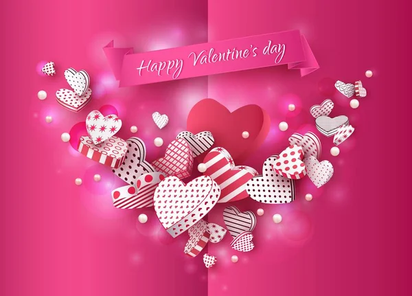 Joyeuse Saint-Valentin. Coeur 3D. Carte postale festive. Beau fond abstrait. Illustration vectorielle — Image vectorielle