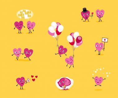 Hareketli Kalpler, sevgi dolu bir adam ve bir kız farklı durumlarda bir dizi. Karakter izole grubu. Vektör çizim