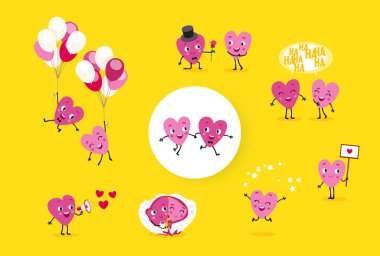 Hareketli Kalpler, sevgi dolu bir adam ve bir kız farklı durumlarda bir dizi. Karakter, Sevgililer günü izole grubu. Vektör çizim