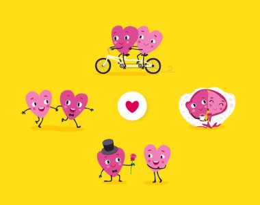 Hareketli Kalpler, sevgi dolu bir adam ve bir kız farklı durumlarda bir dizi. Karakter, Sevgililer günü izole grubu. Vektör çizim