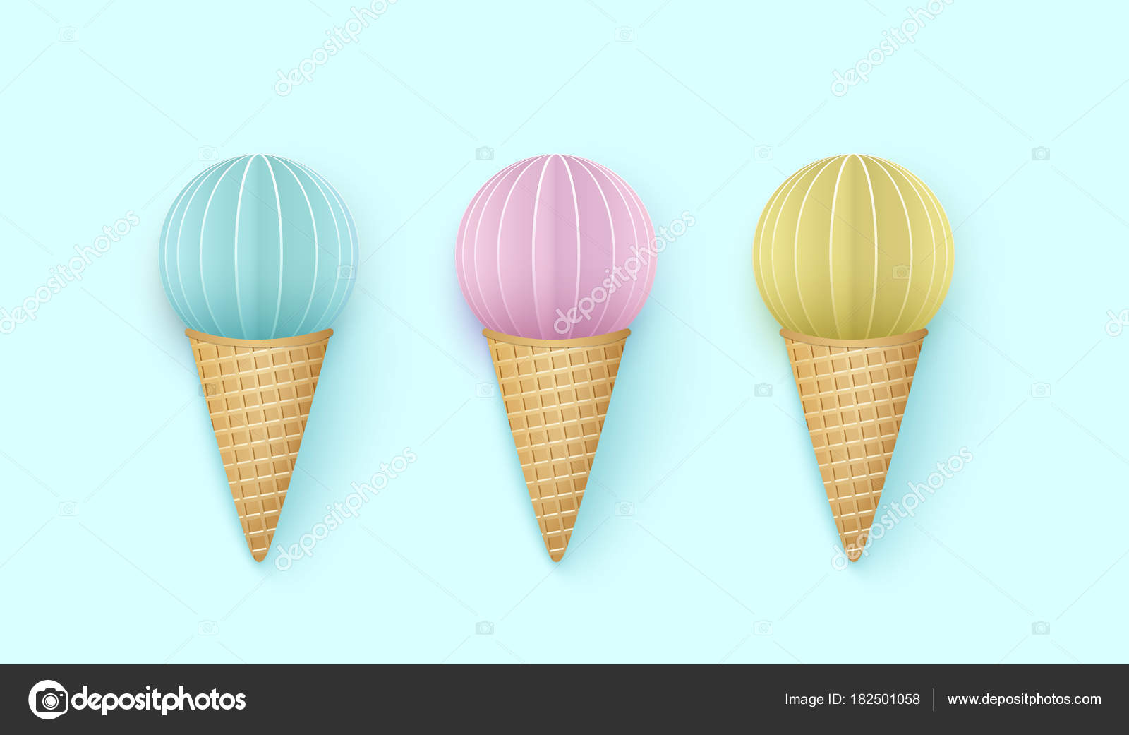 Set of ice cream horns, Punchy Pastels. Isolated 3D Objects for