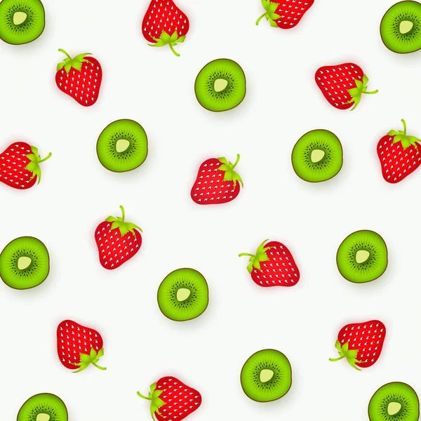 Barevný vzor kiwi a jahody. Abstraktní obrázek ovoce, minimalistický styl. Pohled shora. Letní jídlo koncept. Vektorové ilustrace — Stockový vektor