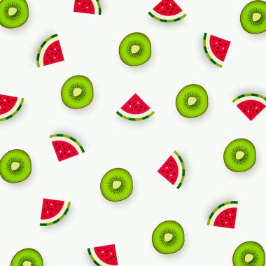 Kivi ve karpuz renkli desen. Soyut resim meyve, minimalist tarzı. Üstten Görünüm. Yaz gıda kavramı. Vektör çizim