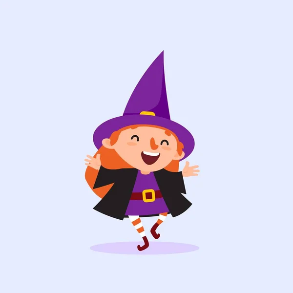 Bruxa de Halloween rindo e dançando Menina no traje de bruxa se divertindo Vetor isolado — Vetor de Stock