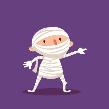 Annem Cadılar Bayramı çocuk mumya kostüm ya parani ya canini izole vektör çizim