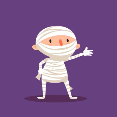 Annem Cadılar Bayramı çocuk mumya kostüm ya parani ya canini izole vektör çizim