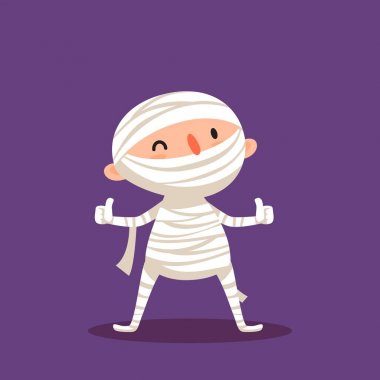 Annem Cadılar Bayramı çocuk mumya kostüm ya parani ya canini izole vektör çizim