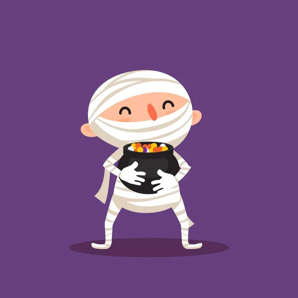 Mummy Halloween Child in mummy costume Trick or treat Isolated vector illustration — Stock Vector