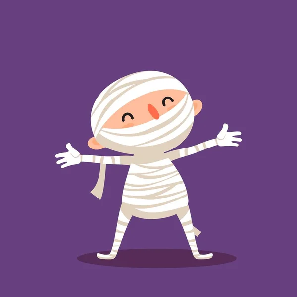 Mummy Halloween Child in mummy costume Trick or treat Isolated vector illustration — Stock Vector