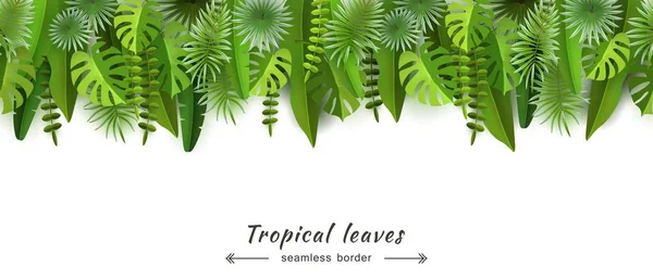 Tropische Blätter nahtlose Rand geschnitten Papier Vektor Illustration — Stockvektor