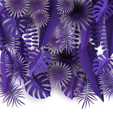 Tropikal yaprak ve ultraviyole arka plan tropikal bitki örtüsü Isolated beyaz arka planda kesme kağıt vektör çizim ile bitkiler