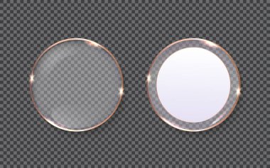 Cam plakalar şekillerle simüle şeffaf arka plan üzerinde gerçekçi vektör illüstrasyon izole bakır kenar