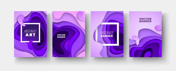 3d violeta capas de formas de onda corte de papel fondo abstracto conjunto — Archivo Imágenes Vectoriales