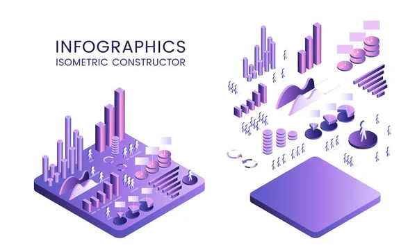 Schéma isométrique vectoriel 3d du concept de croissance et de distribution Constructeur Ensemble d'éléments pour créer des infographies Gradient ultraviolet isolé — Image vectorielle