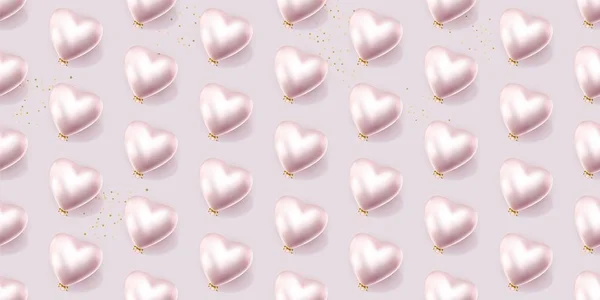 Valentines day 3d heart seamless pattern. Heart shaped pearly helium balloons Vector Graphics