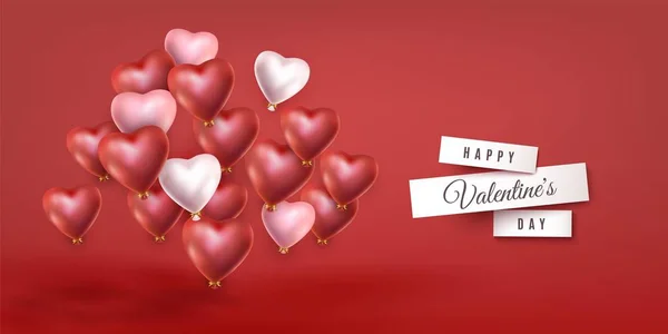 Groupe de Valentines de montgolfières d'hélium rose blanc rouge sur fond rouge — Image vectorielle