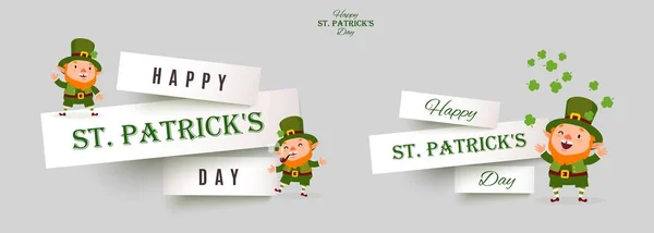 Patricks Day set of paper cut banners with leprechauns on white background Royalty Free Stock Ilustrace