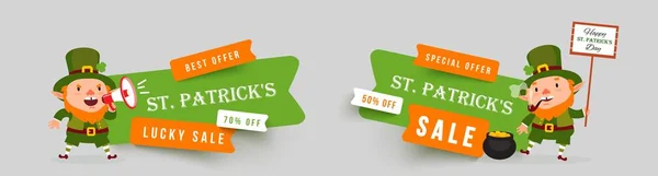 Saint Patricks Day set of papercut vector banners, leprechaun, isolated sticker Royalty Free Stock Vectors