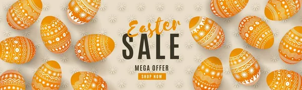 Happy Easter Sale banner with painted orange 3D eggs Minimal monochrome design Royalty Free Stock Illustrations