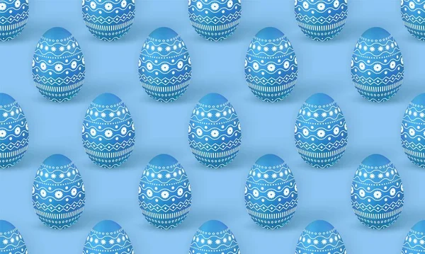 Пасхальный Бесшовный Узор Пасхальные Яйца Украшены Орнаментом Минимальный Синий Монохромный — стоковый вектор