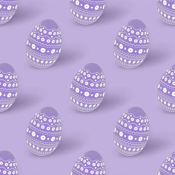 复活节丁香无缝图案与3D复活节彩蛋装饰 最小单色设计 节庆紫色背景 — 图库矢量图片