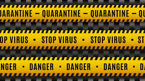 Stoppt Virus Quarantäne Gefahr Covid Coronavirus Schwarz Gelbes Nahtloses Warnband — Stockvektor