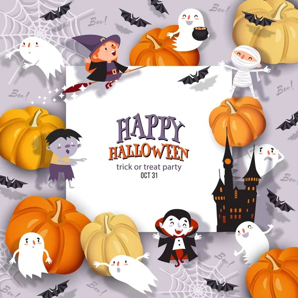 Halloween Spandoek Met Kasteel Heks Vampier Geest Vleermuis Zombie Pompoen — Stockvector