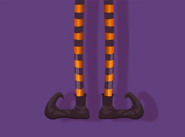 Halloween Čarodějnické Nohy Pruhovaných Punčochách Retro Boty Izolovaný Prvek Halloween — Stockový vektor