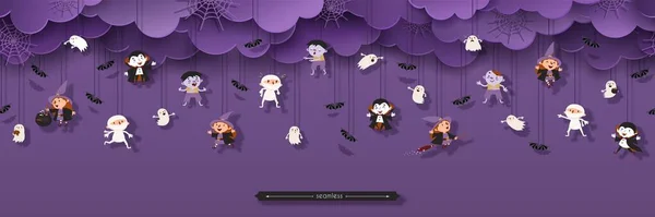 할로윈 Seamless Border Witch Vampire Ghost Bats Zombie Mummy Paper — 스톡 벡터