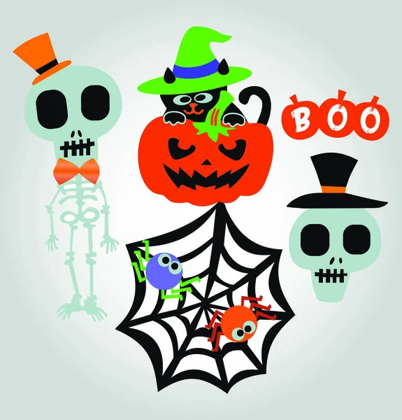 Símbolos e elementos de Halloween — Vetor de Stock