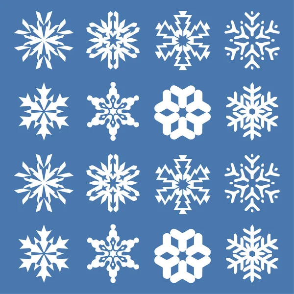 Snowflake Vector Icon Background Set Blue Color Winter White Christmas — Stock Vector