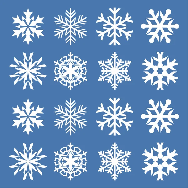 Kar tanesi vektör simge arka plan mavi rengini ayarlayın. Kış beyaz Noel kar tanesi kristal öğesi. Hava illüstrasyon buz koleksiyonu. Xmas frost düz izole siluet simge